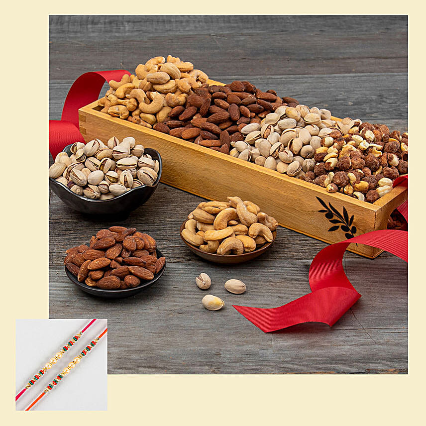 Lovely Pearl Rakhi Set And Dry Fruits Hamper