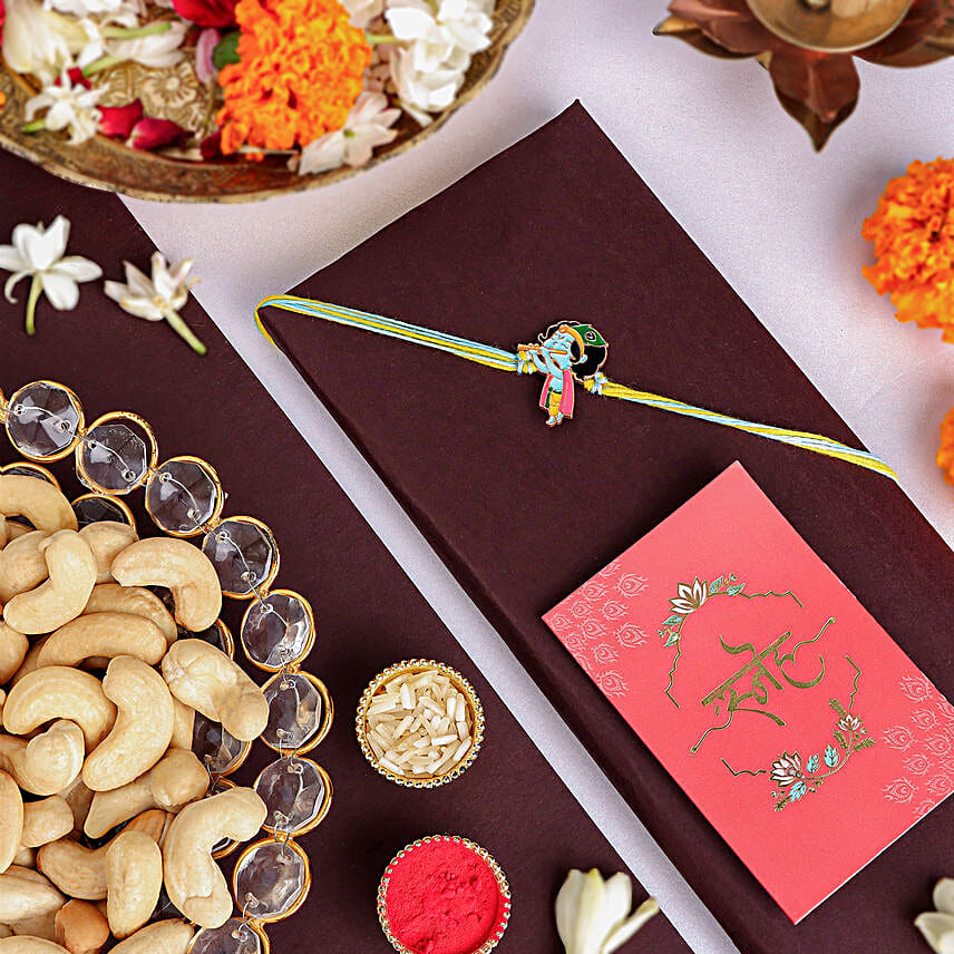 Melodic Krishna Rakhi For Kids N Cashew Combo