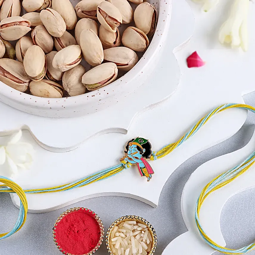 Melodic Krishna Rakhi For Kids N Pistachio Combo