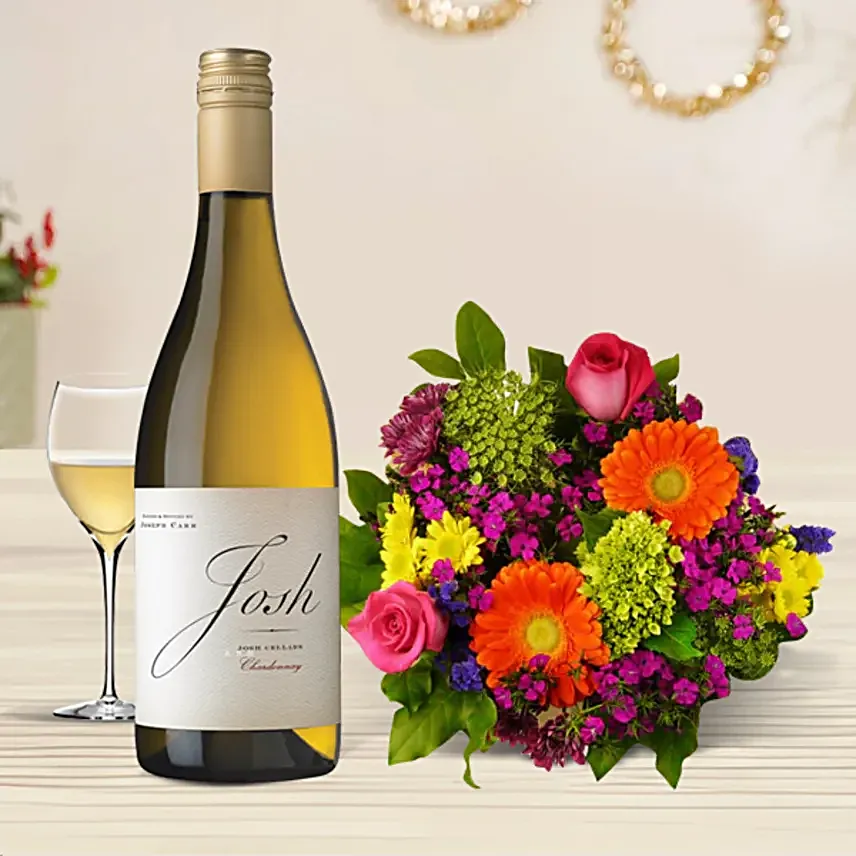 Mixed Flower Bouquet With Josh Cellars Wine