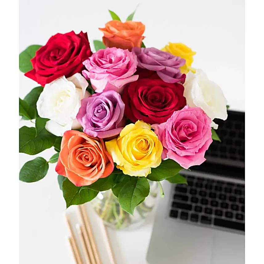 One Dozen Rainbow Roses