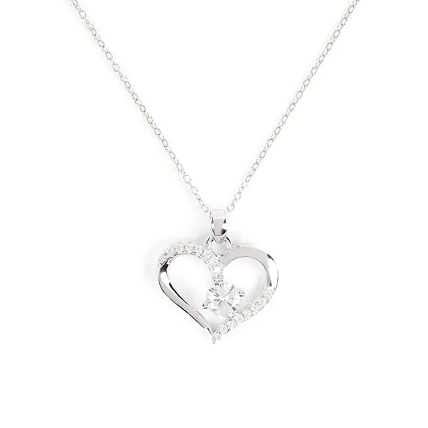 One Dozen Red Roses with Sterling Silver Heart Necklace