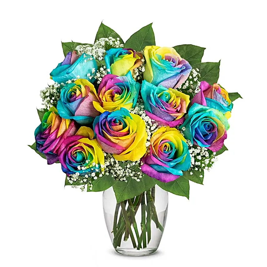 One Dozen Wild Rainbow Roses Deluxe