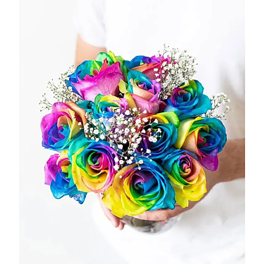 One Dozen Wild Rainbow Roses Deluxe