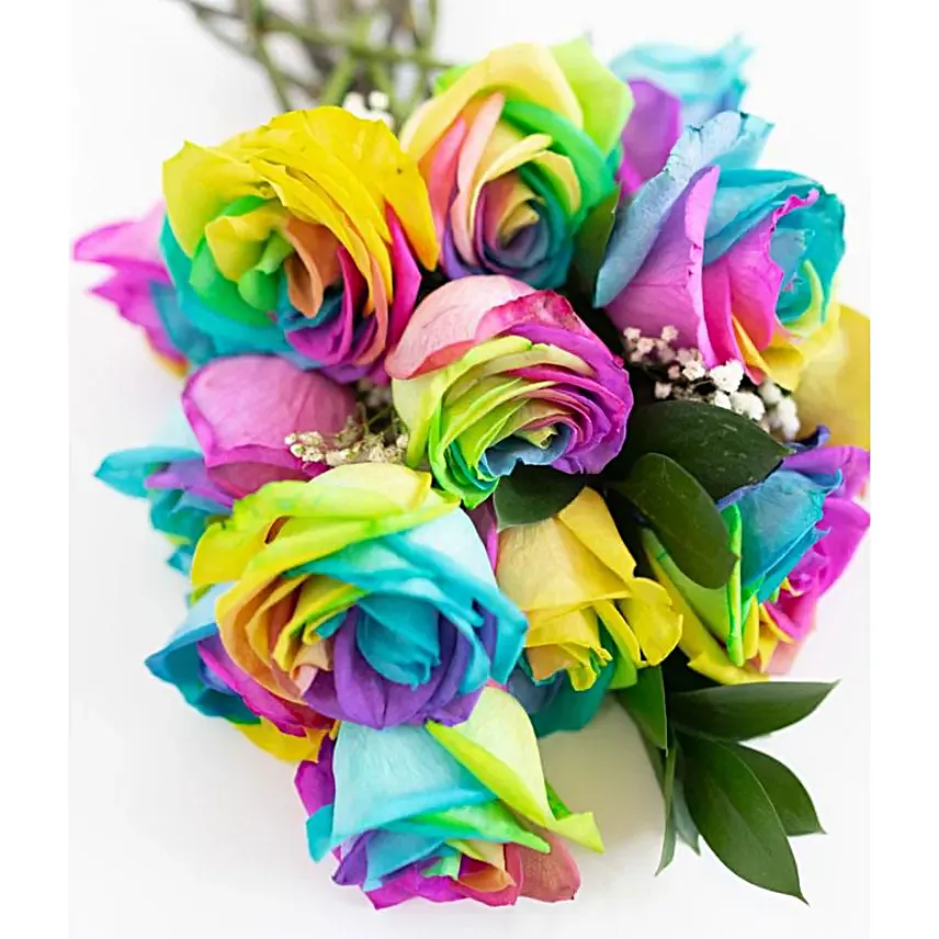 One Dozen Wild Rainbow Roses Deluxe