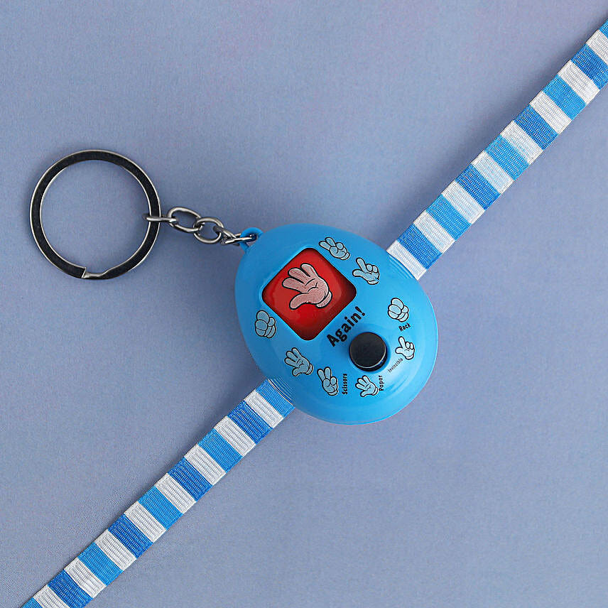Playful Rock Paper Scissors Toy Rakhi N Nuts Combo