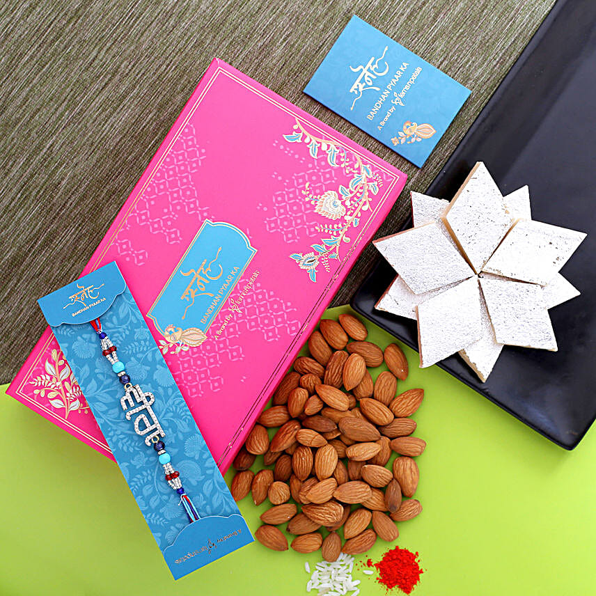 Punjabi Veera Rakhi And Almonds With Kaju Katli