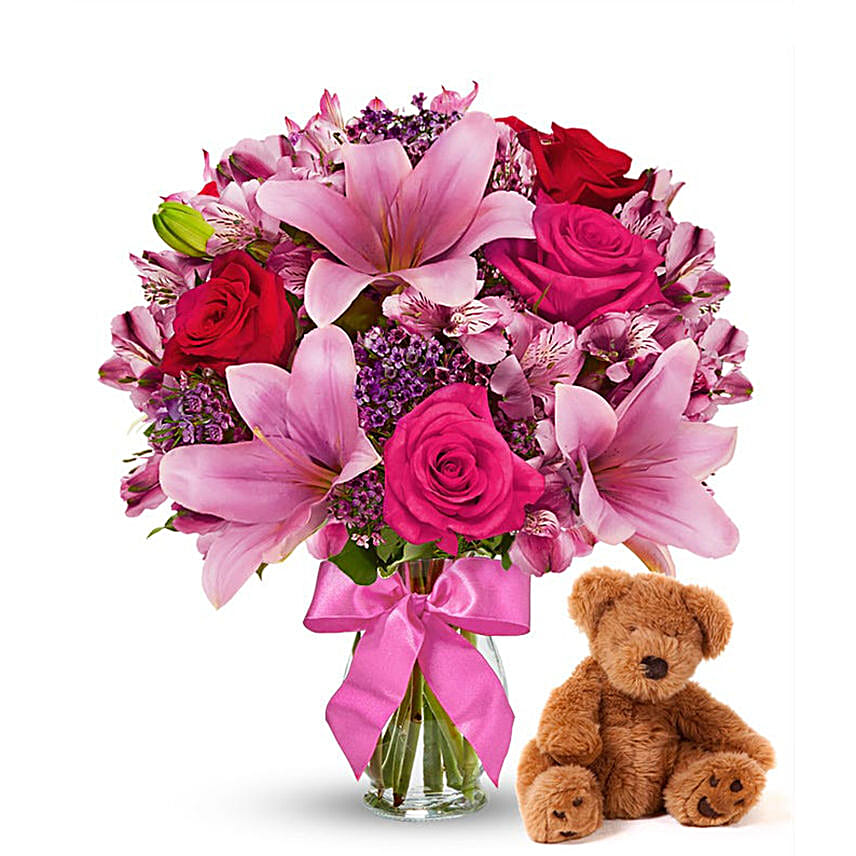 Rose N Lily Celebration with Teddy Bear Deluxe