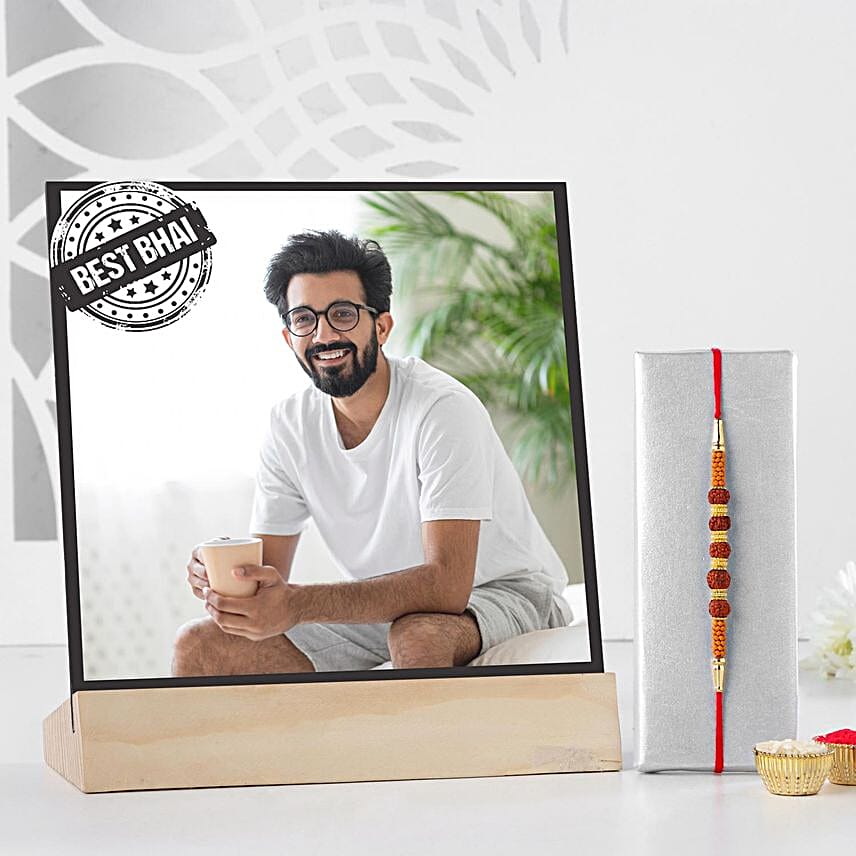 Rudraksha Good Vibes Rakhi N Personalised Frame