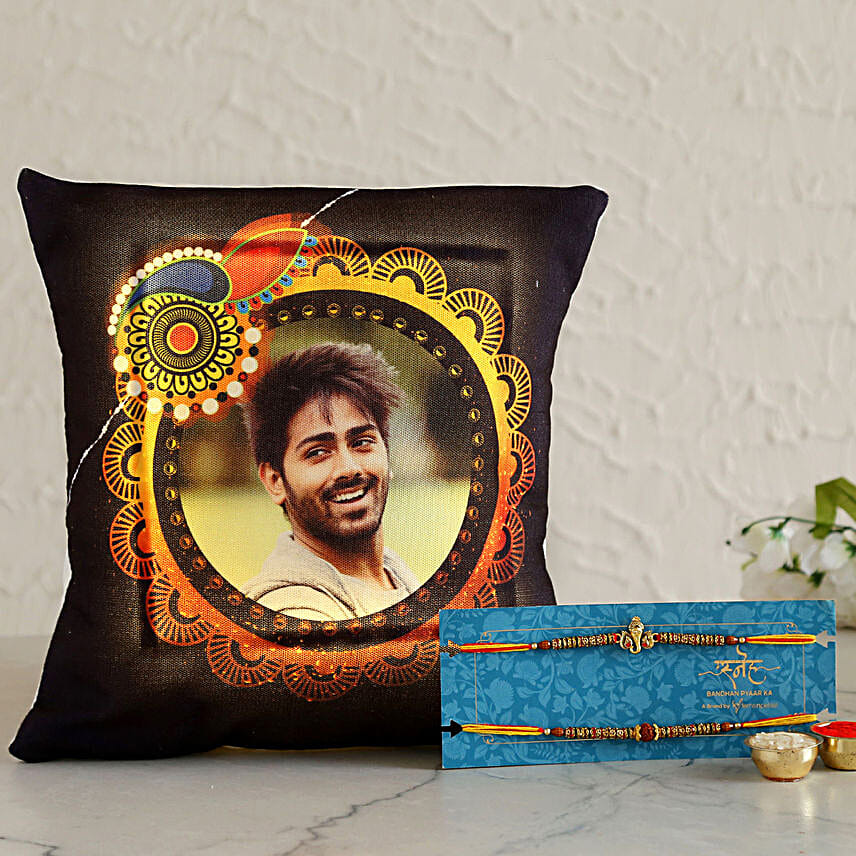 Set of 2 Rakhi and Personalised LED Cushion