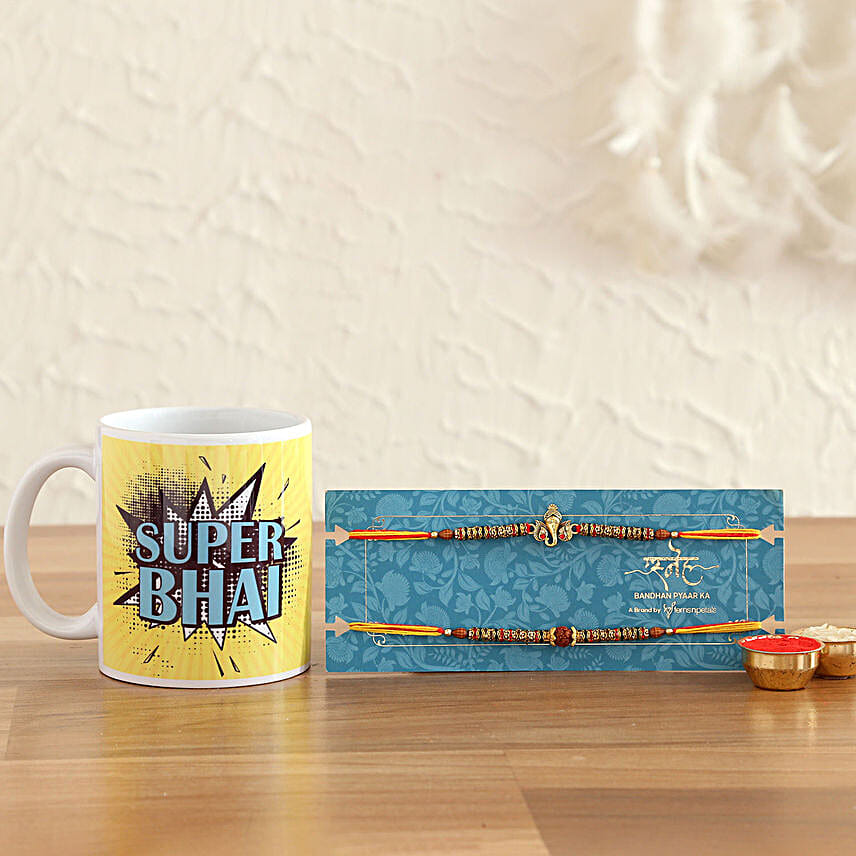 Set of 2 Rakhi and Super Bhai Mug