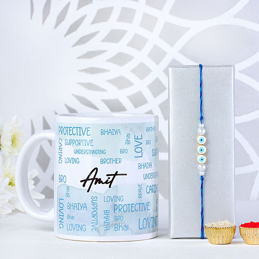 Simplistic Evil Eye Rakhi N Mug Combo