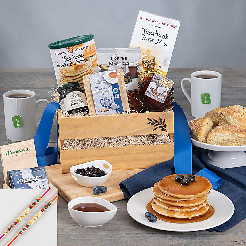 Sleek Pearl Rakhi Set And Breakfast Treats Hamper