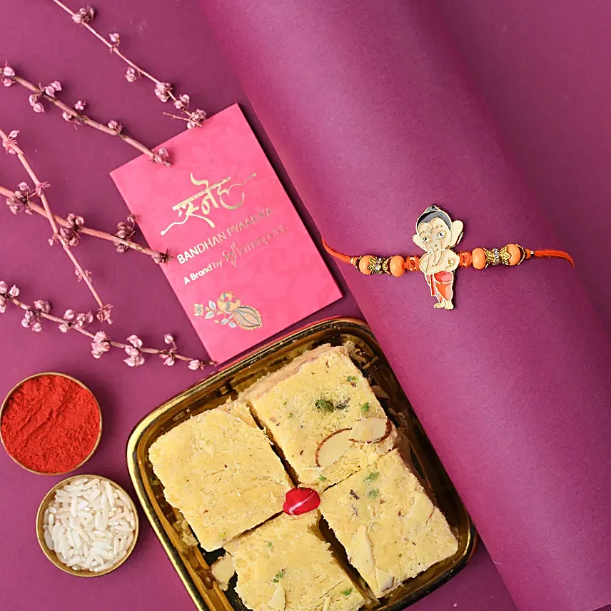 Sneh Bal Ganesha Rakhi N Soan Papdi Gift