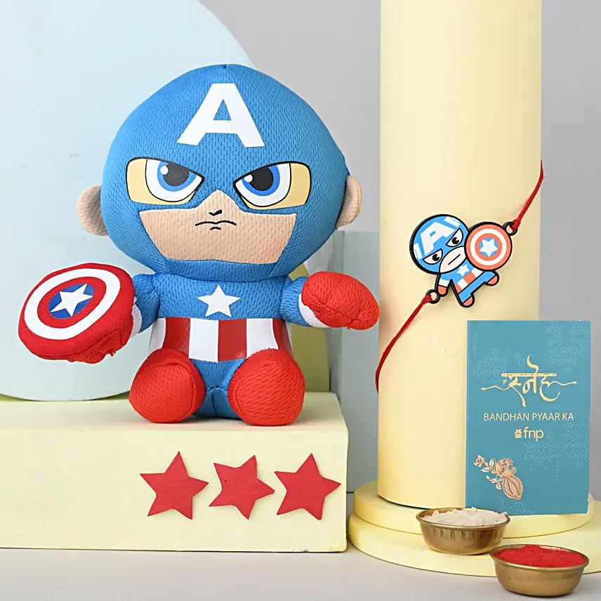 Sneh Captain America Rakhi N Plushy Toy Set