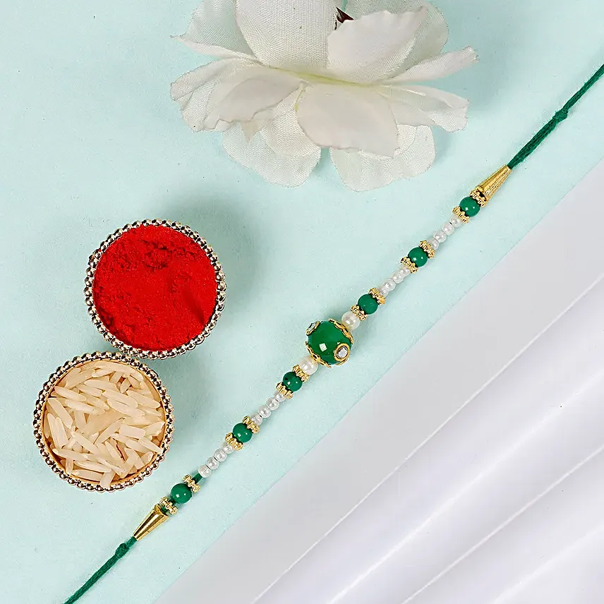 Sneh Fancy Green Rakhi & Almonds