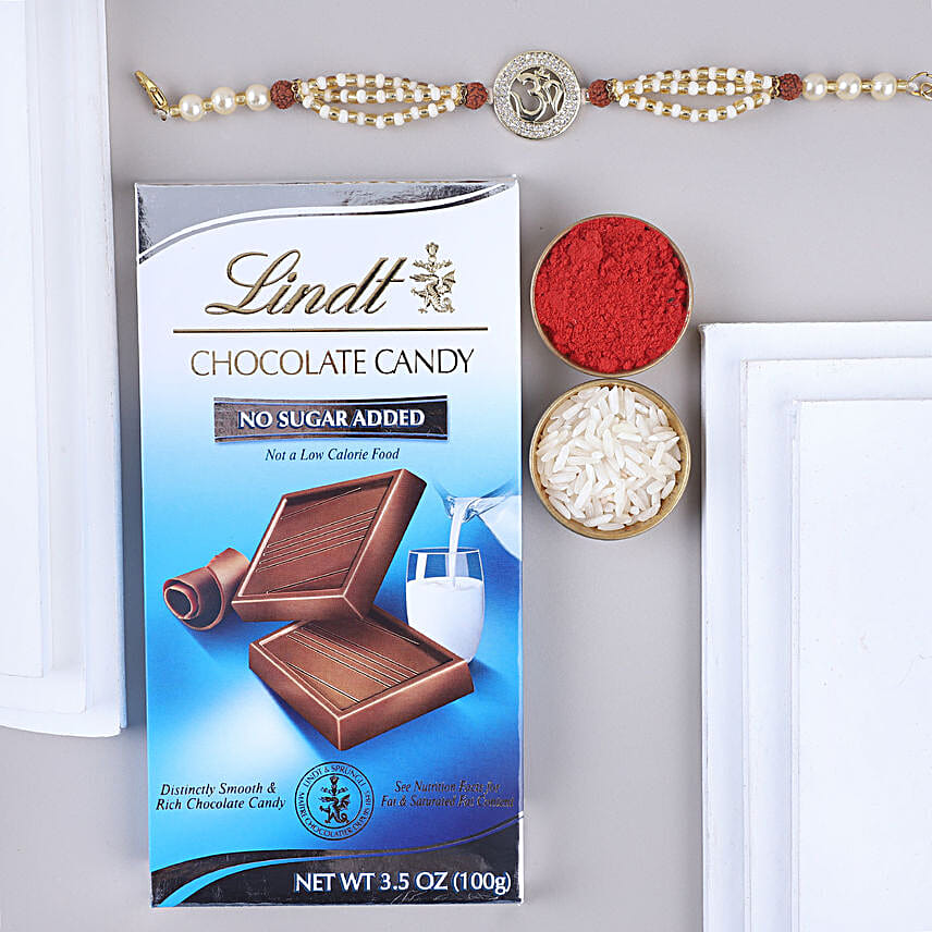 Sneh Om Rudraksha Rakhi N Lindt No-Sugar Candy
