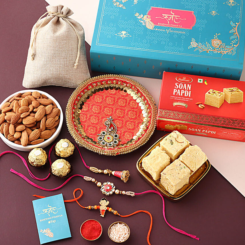 Sneh Sweet Family Rakhi Set N Assorted Delights Thali
