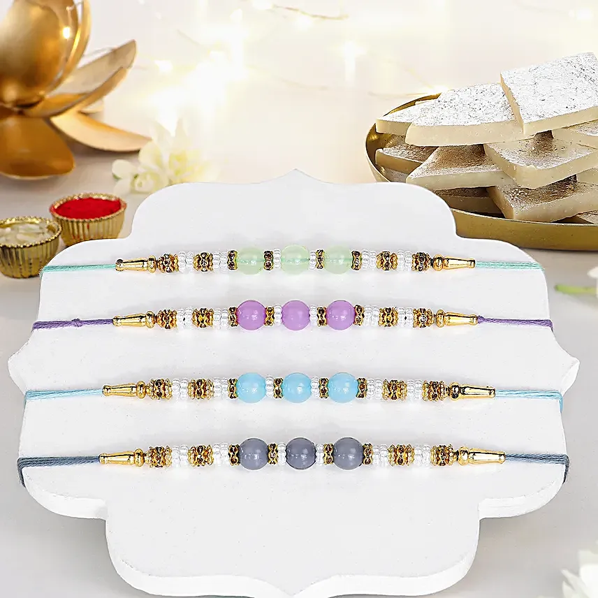 Zen Beadwork Rakhi Set N Kaju Katli Delight