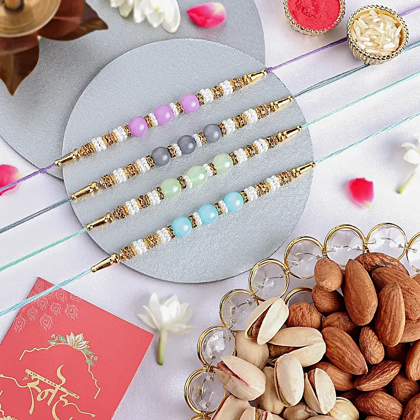Zen Beadwork Rakhi Set of 5 N Nuts Combo