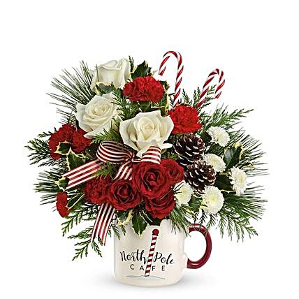 Elegant Christmas Arrangement With North Pole Cafe Vase:Send Christmas Flowers to USA