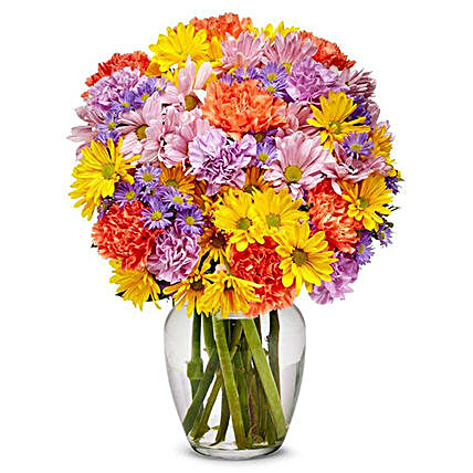 Daisies And Carnations Vase Arrangement