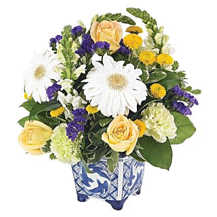Classic Assorted Flowers Pot Arrangement:Send Tulip Flowers to USA