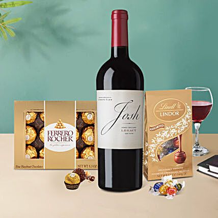 Red Wine With Ferrero Rocher N Lindt Lindor Truffles:Send Wine Gift Basket to USA