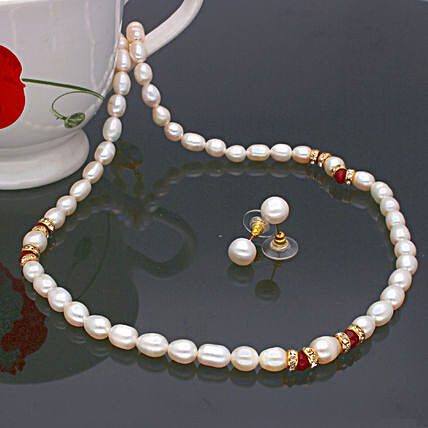 Navishka One Line  Pearl set:Artificial Jewellery Gifts to USA