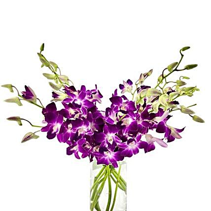 Purple Orchids Glass Vase:Orchid Delivery in USA