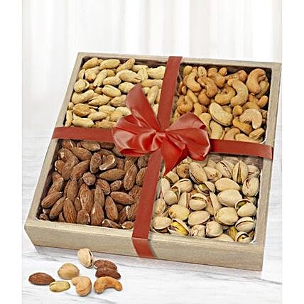 Assorted Dry Fruits Wooden Tray:Send Bhai Dooj Gift Hampers to USA
