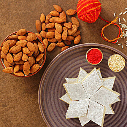 Bhai Dooj Special Kaju Katli And Almonds Combo:Send Bhai Dooj Dry Fruits to USA