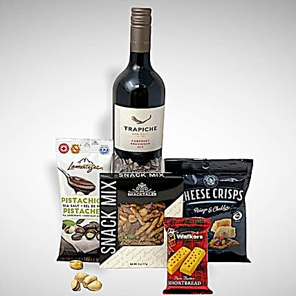 Red Wine And Tasty Munchies Diwali Special Hamper:Send Wine Hampers to USA