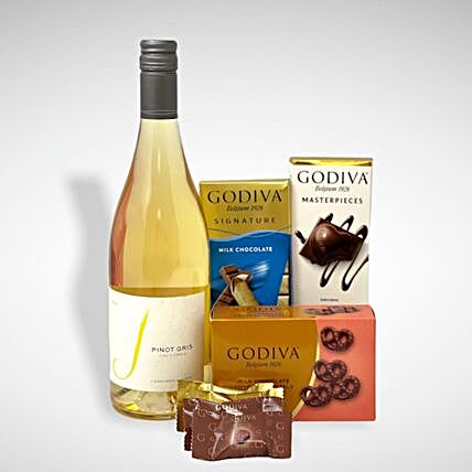 White Wine And Godiva Chocolate Treats Diwali Hamper