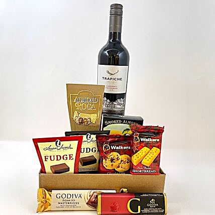 Merry Christmas Delightful Treats And Red Wine Hamper