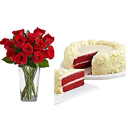 Red Velvet Cake And Red Roses