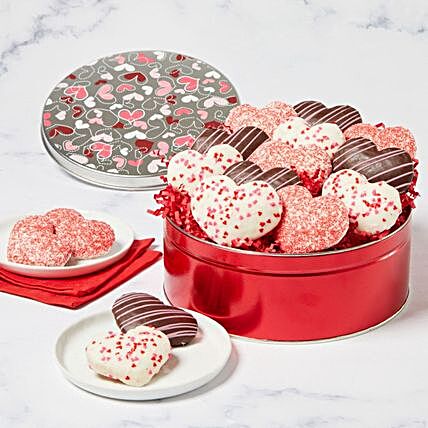 Heart Shaped Cookies Tin 12 Pcs:Valentine's Day Gift Delivery in USA