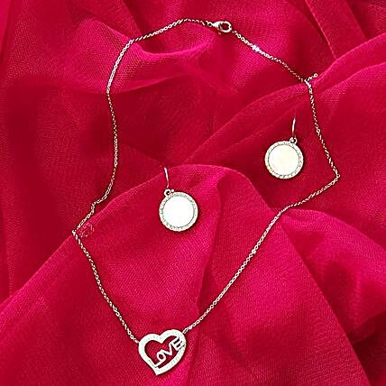 Love In Heart Necklace And Gold Tone Earrings:Artificial Jewellery Gifts to USA