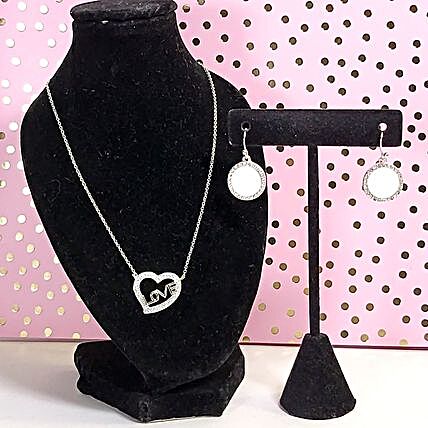 Love In Heart Necklace And Silver Tone Earrings:Send Jewellery to USA
