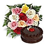 Dozen Multi Roses with Cake