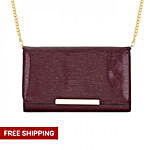Laney Burgundy Faux Leather Clutch With Gold Chain