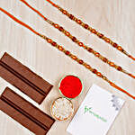 Set Of Three Pearl Rakhis And Kitkat Chocolates