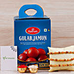 Set Of 3 Rakhis And Gulab Jamun Tin Combo