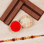 Golden Red Rudraksha Rakhi And 2 Kitkat Chocolates