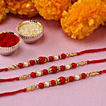 Set Of 3 Red And White Pearl Rakhi