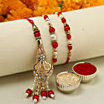 Red And White Lumba With Red Pearl Rakhi