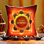 Diwali Wishes LED Cushion And Diyas