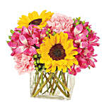 Blissful Assorted Flowers Glass Vase Arrangement