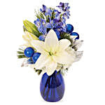 Peaceful Assorted Flowers Blue Vase Arrangement