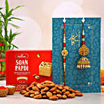Peacock Lumba Rakhi Set And Almonds And Soan Papdi